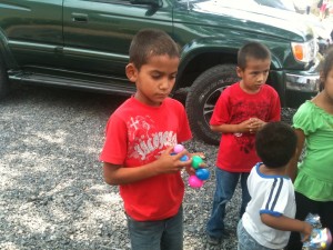 In line to turn in their eggs and claim their prizes!