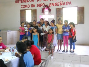 During lunch, each children's Sunday School class gathered on the stage to sing a special song they had prepared (This is the 10-11 year old girls' class)
