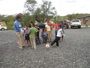 Soccer ball kick through some different sized holes. Needless to say, this was a big game here in Honduras