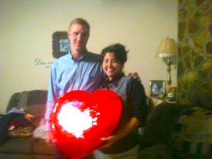 Samuel surprised Julie with a huge box of chocolate candy!  The joy on their faces is unmistakeable! 