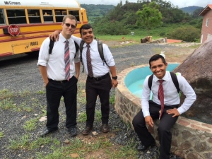 CORRECTION-  Left to right- Brice Miller, our language school student, Alexander, a teen in our church, and Marcos, a seminary student from the orphanage